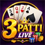 3 Patti Live game icon with a LIVE ribbon, cards, and chips
