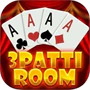 3 Patti Room game icon with gold lettering on red curtains
